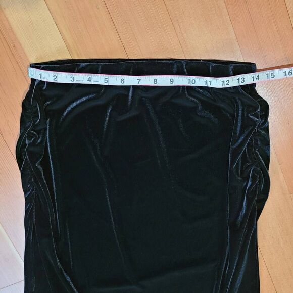 Old Navy large black velvet‎ maxi skirt ruched sides split hem goth romantic - Picture 7 of 11